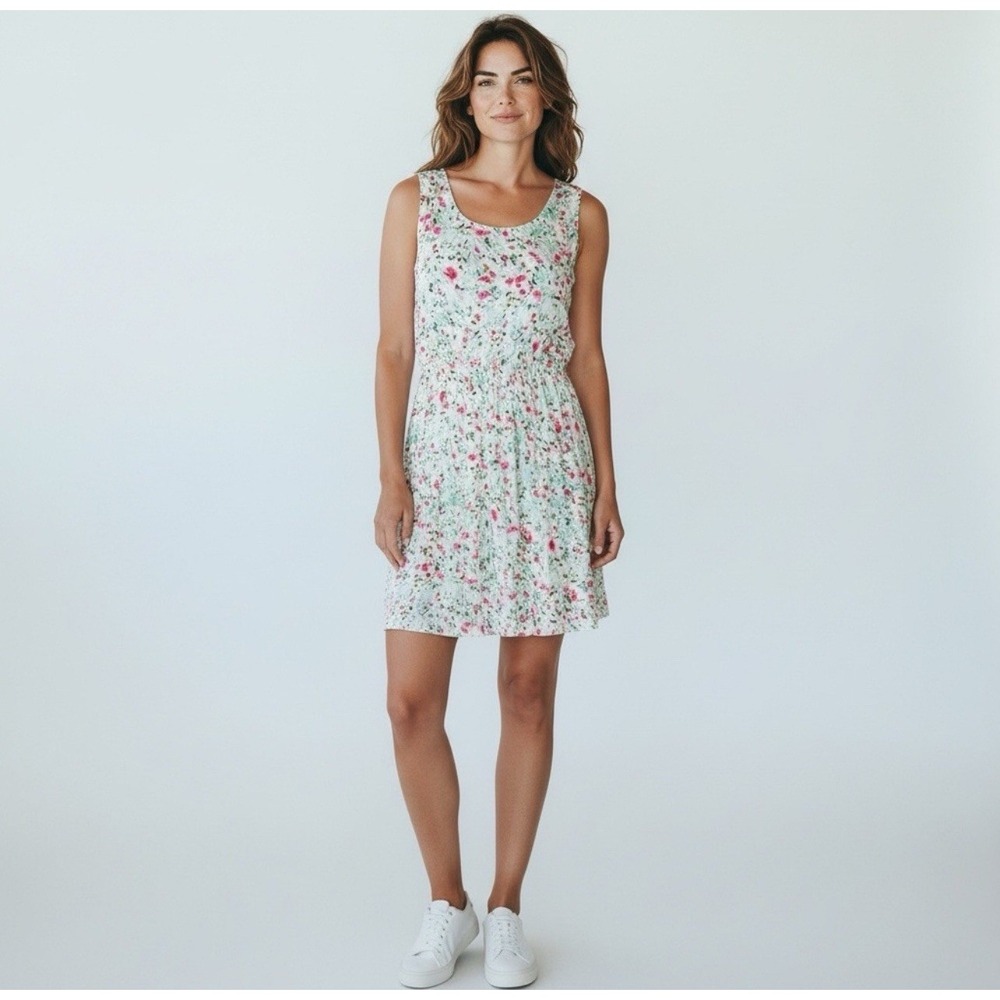 Joie Floral Silk Pleated Dress Women Small Black Cream